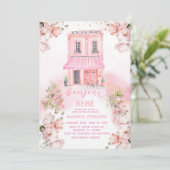 Invitation Café Parisien Baby shower Floral Rose (Debout devant)