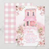 Invitation Café Parisien Baby shower Floral Rose (Devant / Derrière)