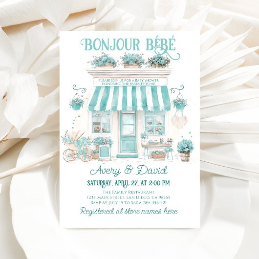 Invitation Café parisien Bonjour Bebe Baby shower à thème