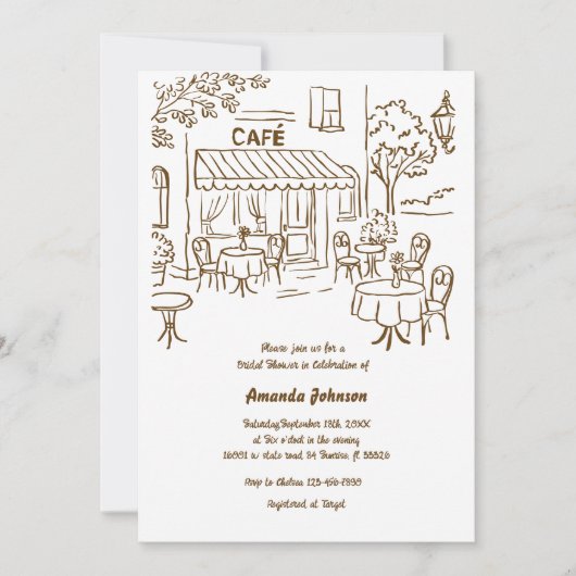 Invitation Café parisien français Fête des mariées de thé apr (Devant)