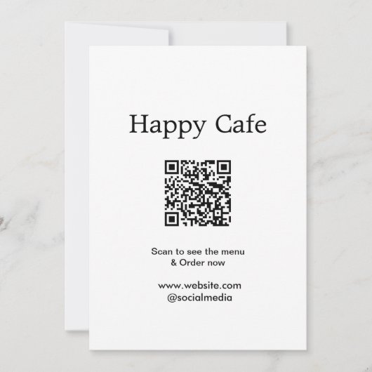 Invitation Cafe restaurant scanner pour voir le menu commande (Devant)