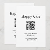 Invitation Cafe restaurant scanner pour voir le menu commande (Devant / Derrière)