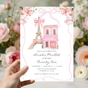 Invitation Café Rose Paris Nœud Tour Eiffel Anniversaire Tout