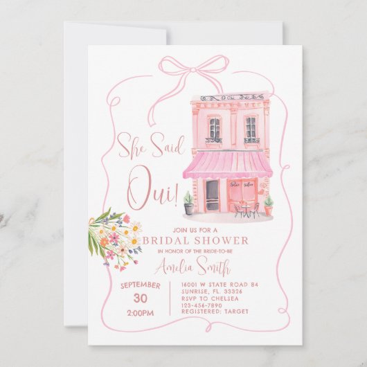 Invitation Café rose Paris Tour Eiffel Fête des mariées (Devant)