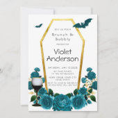 Invitation Café Turquoise d'or moderne Florals Brunch & Bubbl (Devant)