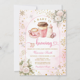 Invitation Café Un Bébé Est En Train De Brasser Un Arc Rose B