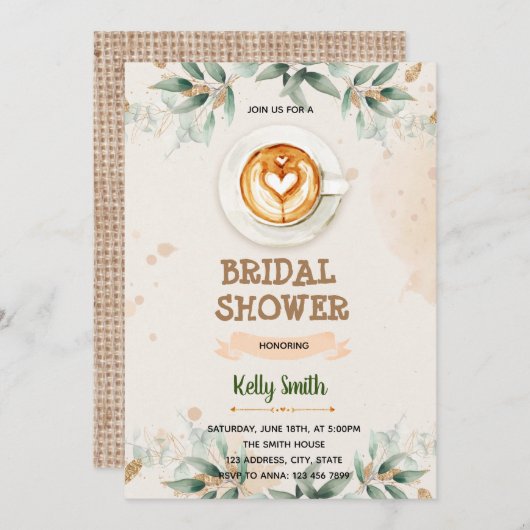 Invitation Café vert amour brasse le thème de la douche (Devant / Derrière)