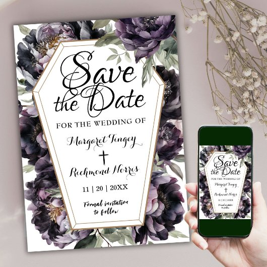 Invitation Café vintage Black Peony | Gothique Enregistrer La