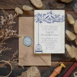 Invitation Cage à oiseaux en chêne bleu oiseaux de mariage vi