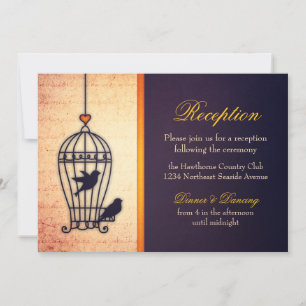 Invitation Cage à oiseaux fantaisiste avec ruban doré Récepti