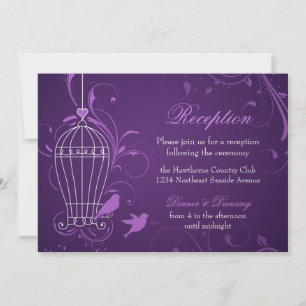 Invitation Cage à oiseaux fantaisiste et tourbillons Aubergin