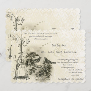 Invitation Cage à oiseaux rustique vintage Oiseaux de l'amour