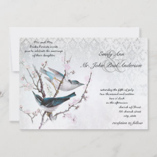 Invitation Cage à oiseaux vintage en ivoire Amour Oiseaux