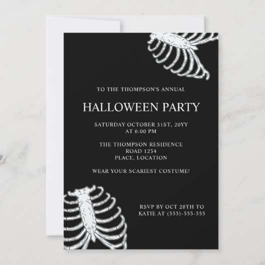 Invitation Cage De Rib Squelette Os Avec Serpent Vert Hallowe (Dos)