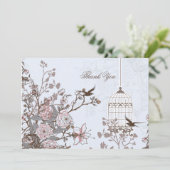 Invitation Cage d'oiseaux bleu floral, Merci inséparable (Debout devant)