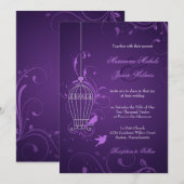 Invitation Cage d'oiseaux fantaisie avec Mariage d'aubergines (Devant / Derrière)