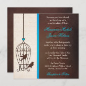 Invitation Cage d'oiseaux fantaisie - Chocolat et Mariage ble (Devant / Derrière)
