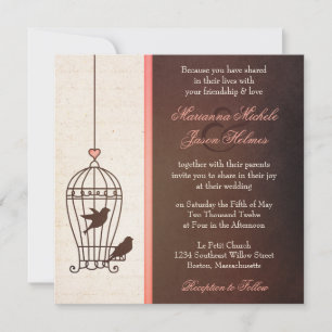 Invitation Cage d'oiseaux fantaisie - Chocolat et Mariage ros