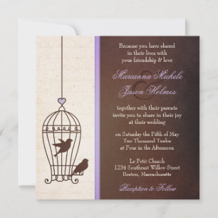Invitation Cage d'oiseaux fantaisie - Lavande et Mariage de s