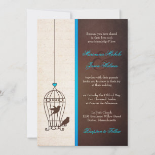 Invitation Cage d'oiseaux fantaisie - Mariage Turquoise et ch