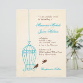 Invitation Cage d'oiseaux fantaisie Turquoise et Mariage de c (Debout devant)