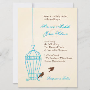 Invitation Cage d'oiseaux fantaisie Turquoise et Mariage de c