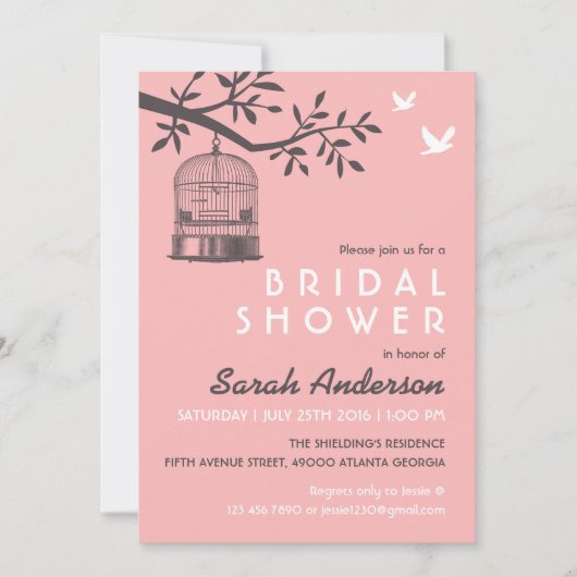 Invitation Cage d'oiseaux roses Russe Douche nuptiale invitat (Devant)
