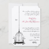 Invitation Cage d'oiseaux vintages Accents rouges Mariage Inv (Devant)