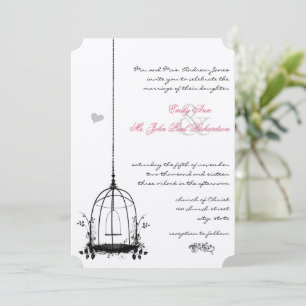 Invitation Cage d'oiseaux vintages Accents rouges Mariage Inv