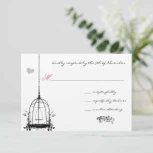 Invitation Cage d'oiseaux vintages Accents rouges Mariage Inv