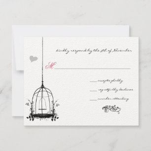 Invitation Cage d'oiseaux vintages Accents rouges Mariage Inv