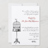 Invitation Cage d'oiseaux vintages Accents rouges Mariage Inv (Devant)