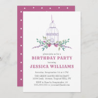 Cage vide et fleurs roses anniversaire