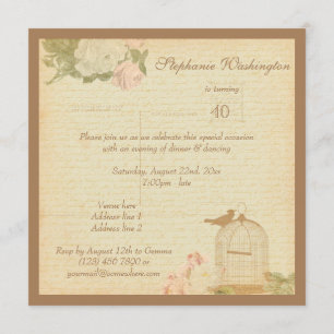 Invitation Cage vintage d'oiseaux et Roses 40e anniversaire