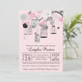 Invitation Cages d'oiseaux et jarres gris rose Baby shower de (Debout devant)