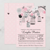 Invitation Cages d'oiseaux et jarres gris rose Baby shower de (Devant / Derrière)
