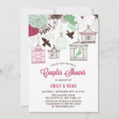 Invitation Cages d'oiseaux rouges et verts Couples floraux Do (Devant)