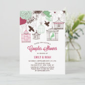 Invitation Cages d'oiseaux rouges et verts Couples floraux Do (Debout devant)