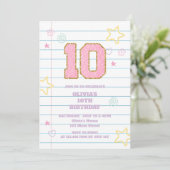 Invitation Cahier Varsity preppy pastel patch 10e anniversair (Debout devant)