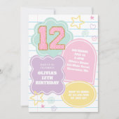 Invitation Cahier Varsity preppy pastel patch 12e anniversair (Devant)