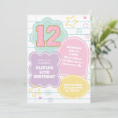 Invitation Cahier Varsity preppy pastel patch 12e anniversair (Debout devant)