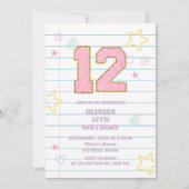 Invitation Cahier Varsity preppy pastel patch 12e anniversair (Devant)
