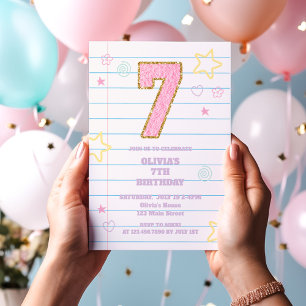 Invitation Cahier Varsity preppy pastel patch 7e anniversaire