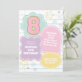Invitation Cahier Varsity preppy pastel patch 8e anniversaire (Debout devant)