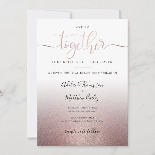 Invitation Caillage rose Gold Calligraphie Script Citation Ma (Devant)