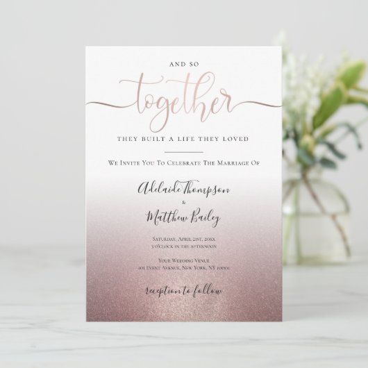 Invitation Caillage rose Gold Calligraphie Script Citation Ma (Debout devant)