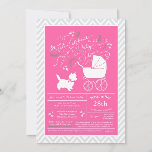 Invitation Cairn Terrier Chien Baby shower fille rose (Devant)