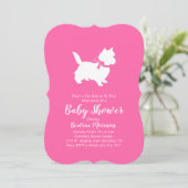 Invitation Cairn Terrier Chien Baby shower fille rose (Debout devant)