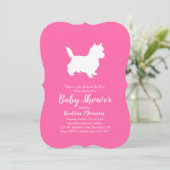 Invitation Cairn Terrier Chien Baby shower fille rose (Debout devant)