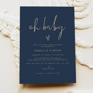 Invitation CAITLIN Marine moderne Baby shower bleu et or Oh